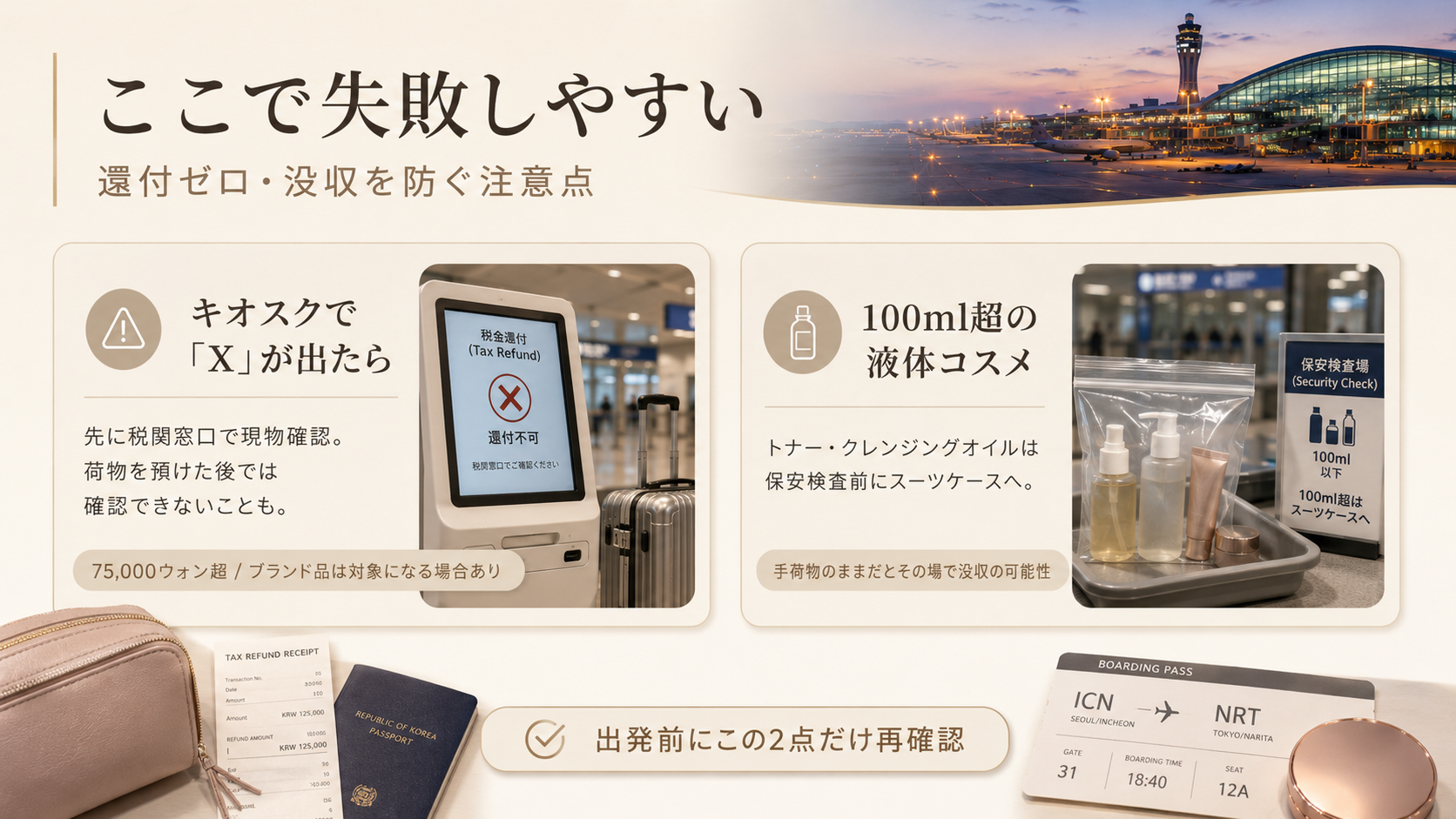 🧴 STEP2:液体コスメは「預ける前」にスーツケースへ