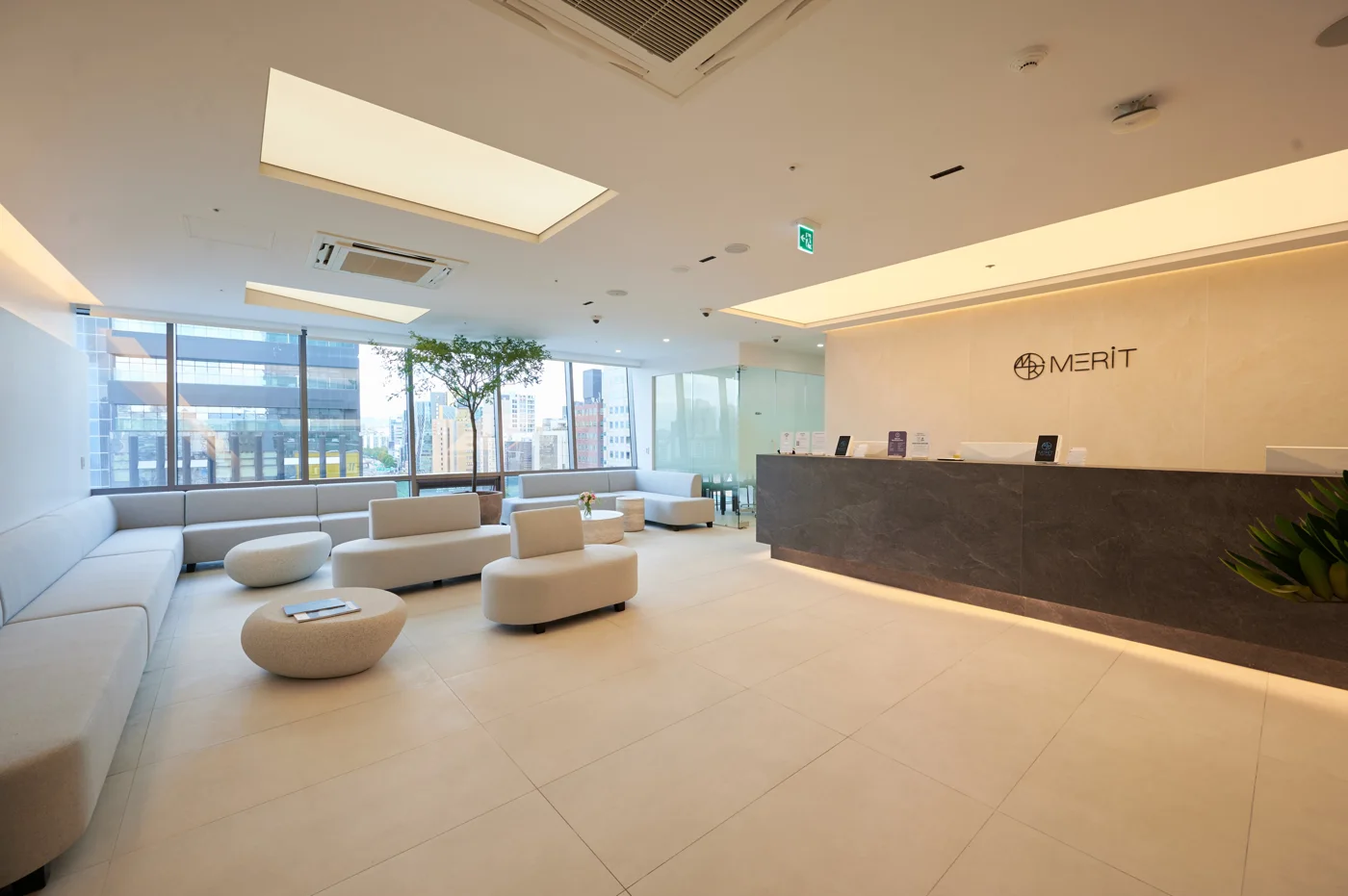 Bright waiting area and reception desk